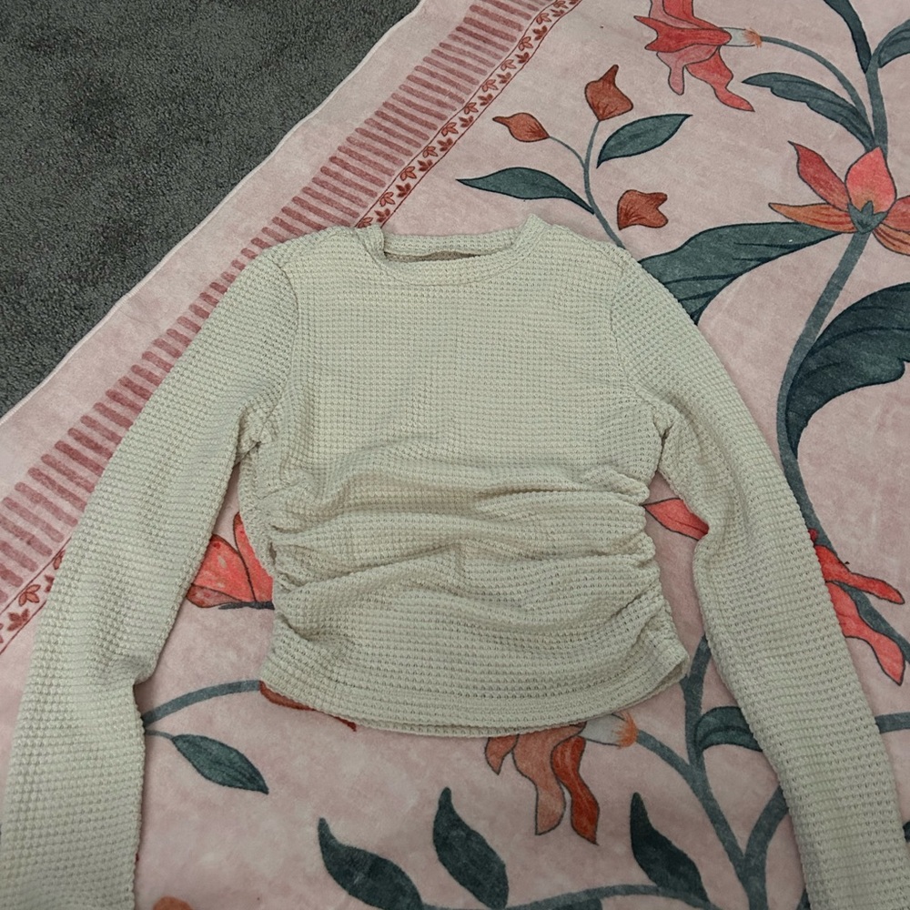 SHEIN Cream Textured Crew Neck Sweater